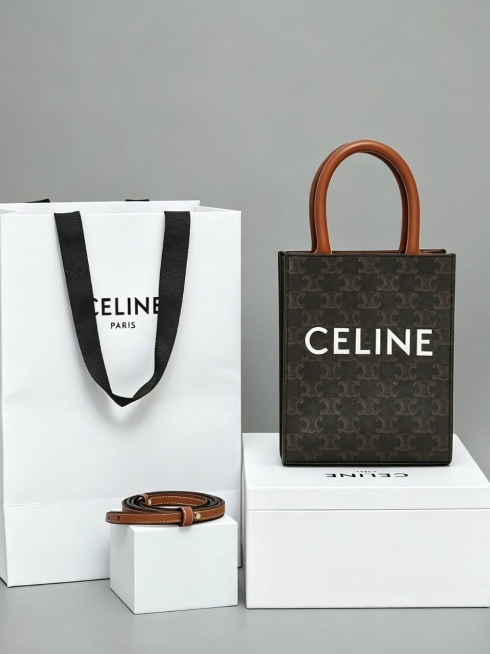 CELINE Cabas Triomphe Mini Canvas Tote Bag